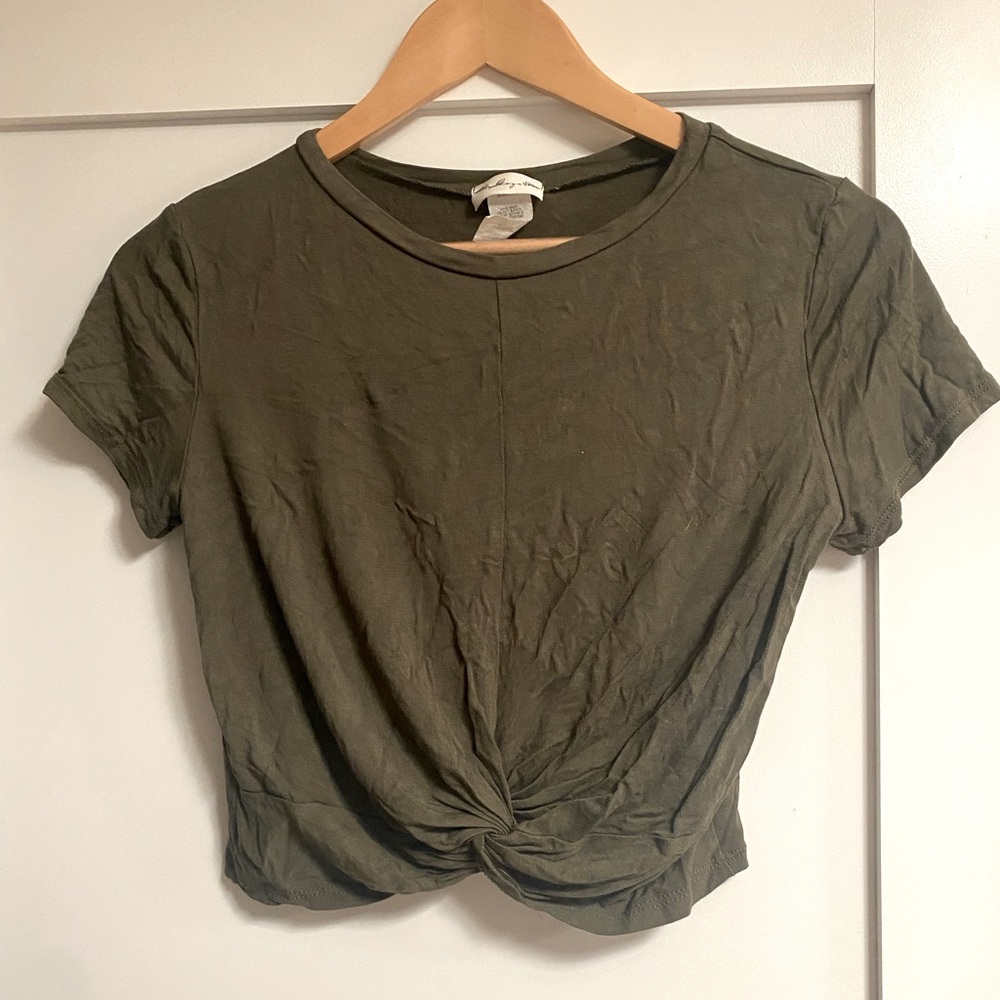 Army green twist front crop top